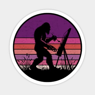 Bigfoot Sasquatch Painting A Forest Landscape Vintage Sunset Painter Magnet